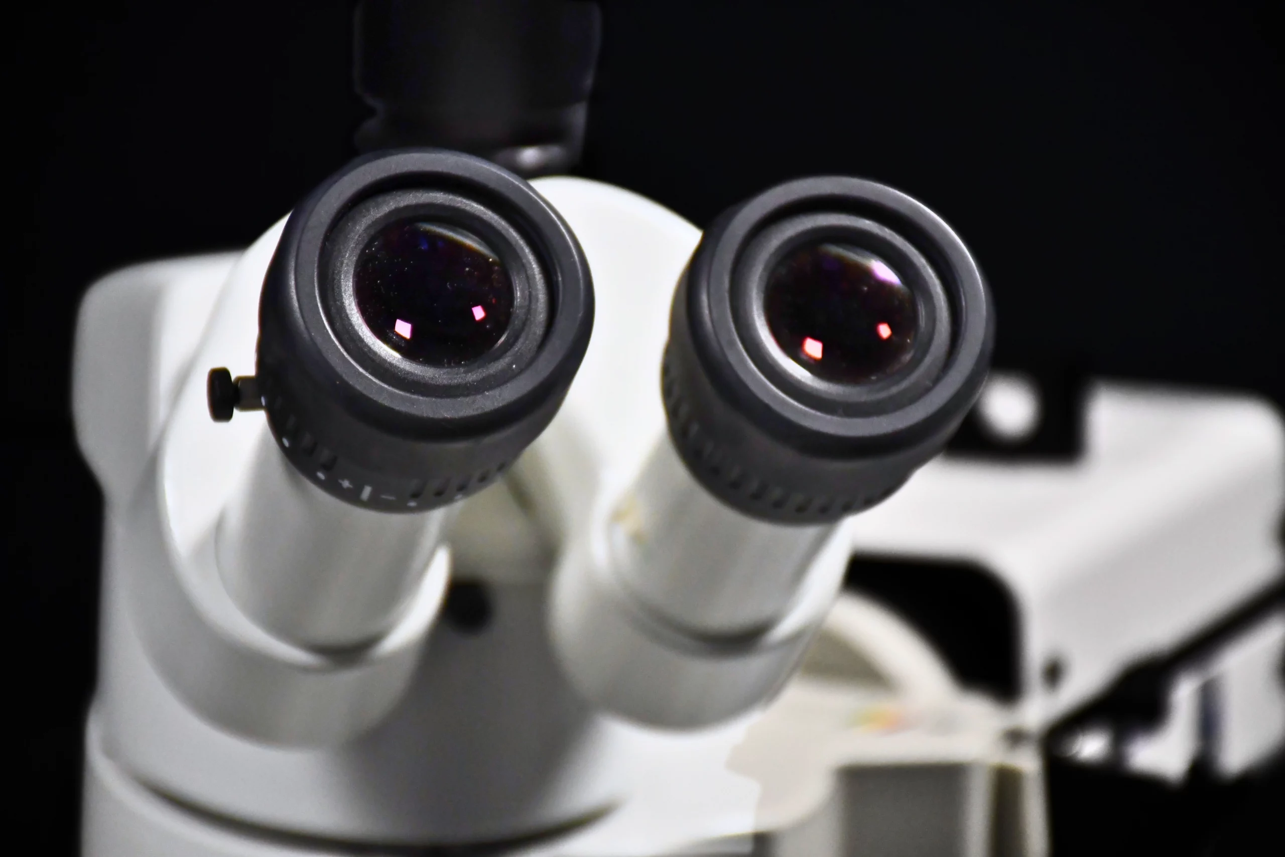 Close up of eye pieces of an upright microscope