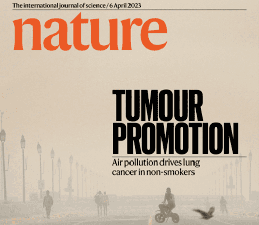 Front cover of nature with a smoggy image of a road and the text "Tumour Promotion"